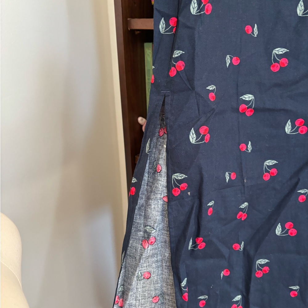 GAP Linen Cotton Novelty Fruit Cherry Print Midi Skirt Navy Blue Size Medium - Picture 3 of 6